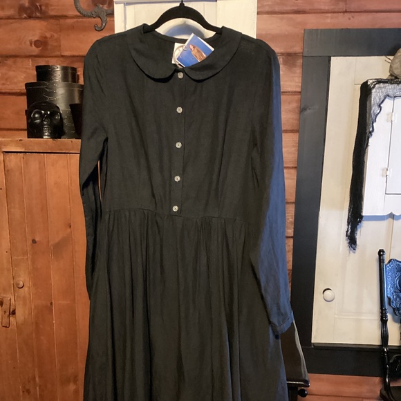 SON DE FLOR Almost NEW Classic Twirl Dress 100% Linen Long Sleeve XL Black - Picture 3 of 5